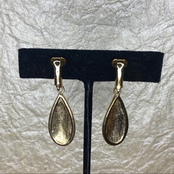 Vintage Teal Enamel Dangle Clip On Earrings - Picture 3 of 6